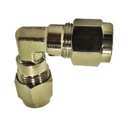 3/8 Inch Compression ELBOW Rated for 1500PSI Nickel Plated Brass used for our misting system to go around corners. Can be used with Low, Mid, And High-Pressure Systems.