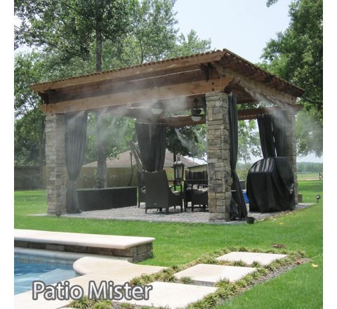 Patio Mister- 72 Feet designed to work best at standard city water pressure 40 to 100 psi connect directly to the garden hose faucet. Used for home patios, gazebos, pool decks, green houses, misting plants on the patio, and other outdoor areas.
78.	Patio