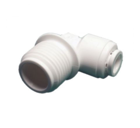 Polypropylene-3/8 Tube OD x 3/8 Inch MNPTF Elbow used for low pressure systems.