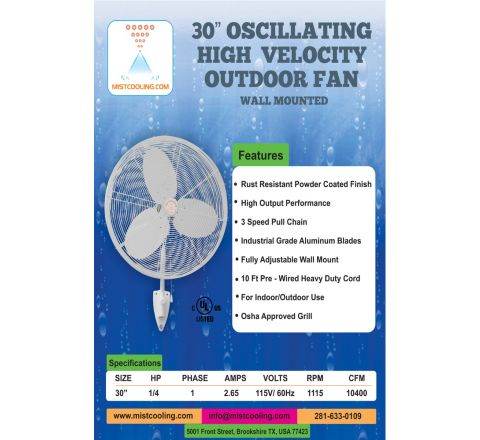 Outdoor Fan - 30 Inch - White - Fan Only
