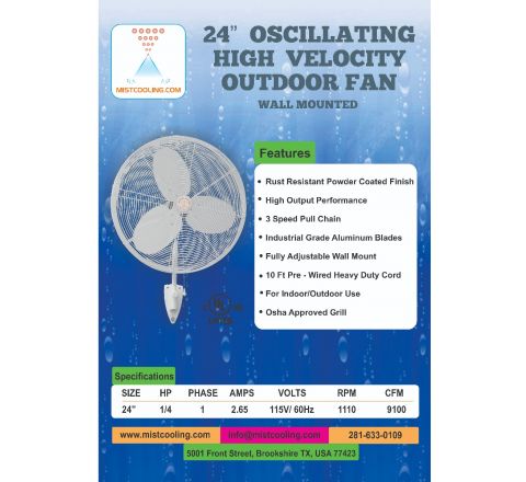 Outdoor Fan - 24 Inch - White - Fan Only