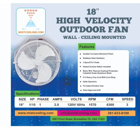 Outdoor Fan - 18 Inch - White - Fan Only